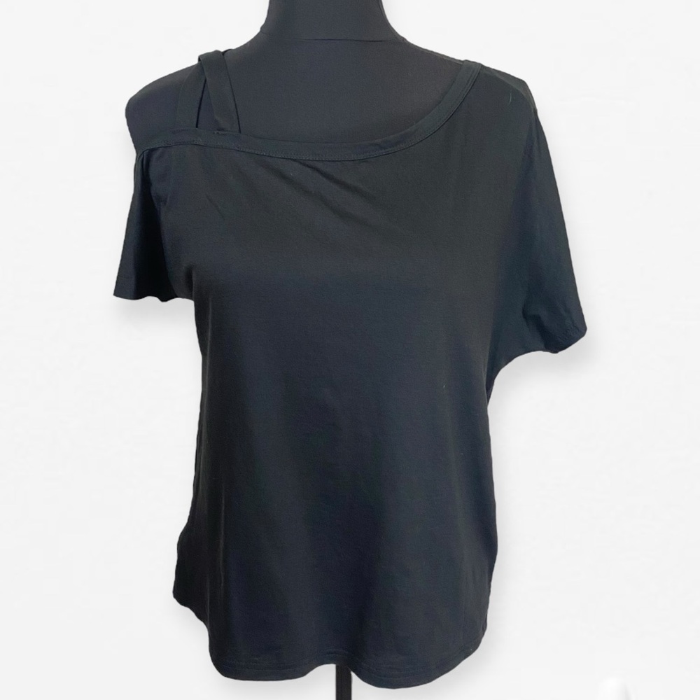 Cupshe Black Asymmetrical shoulder accent Women's knit Black Blouse top S